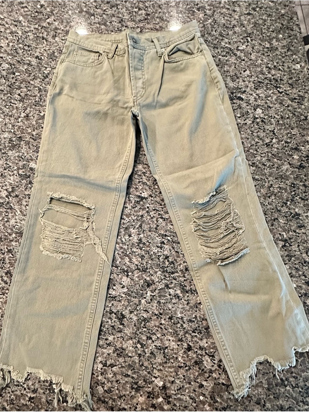 Free People Distressed Olive Ripped Jeans